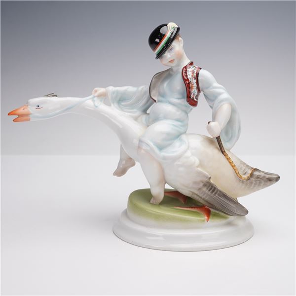Herend Porcelain Figurine, Boy Riding Goose