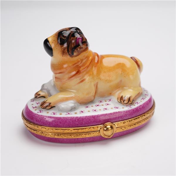 Artoria Porcelain Limoges Treasure Box, Pug Dog Design