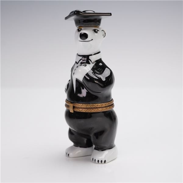 La Gloriette Limoges Porcelain Treasure Box, Polar Bear Graduate Design