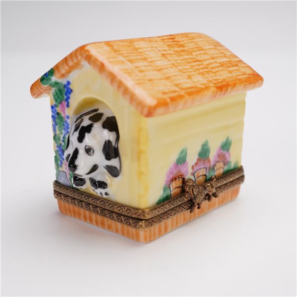 Limoges France Floral Doghouse Treasure Box
