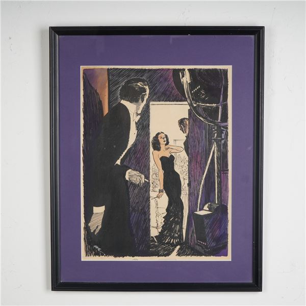 Wayne Hall, Ink & Watercolor on Paper, Magician Plays Detective, Signed