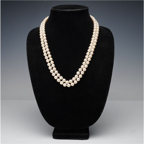 Simulated Hand Knotted Pearl Rope Length Necklace