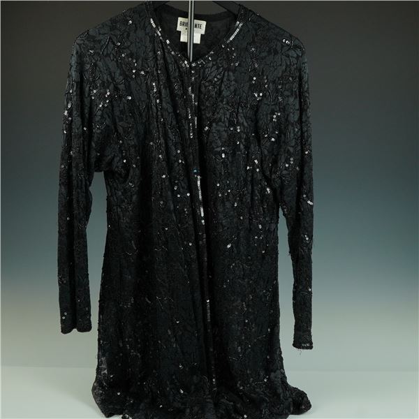 J.A. Brilliante Long Black Beaded Lace Evening Jacket