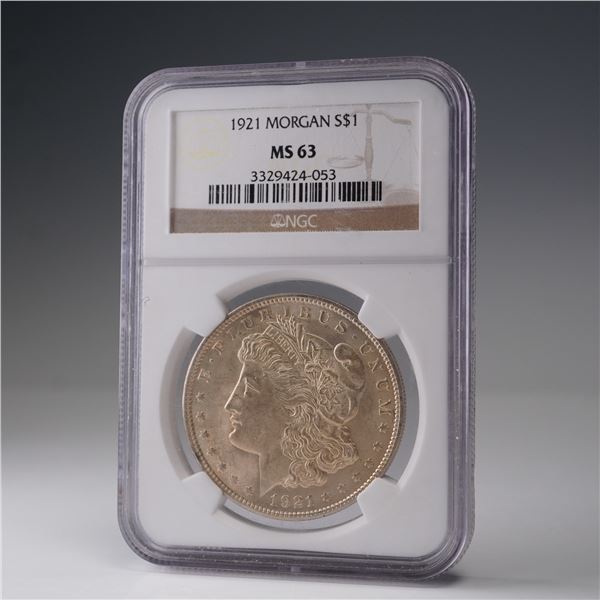 1921 Morgan Dollar Silver Dollar Coin NGC Graded MS 63