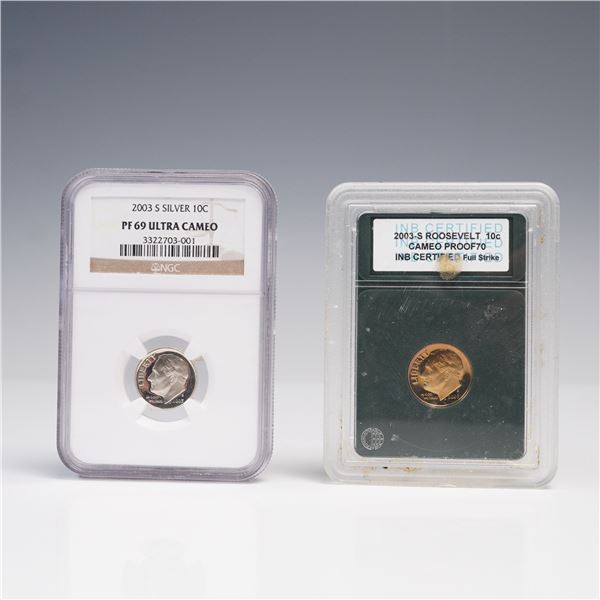 2pc 2003-S INB Cameo Proof 70 & NGC PF 69 Ultra Cameo 10c Roosevelt Dimes