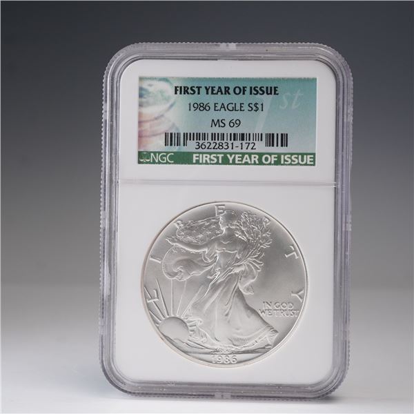 1986 American Silver Eagle First Day Issue Dollar NGC Graded MS 69