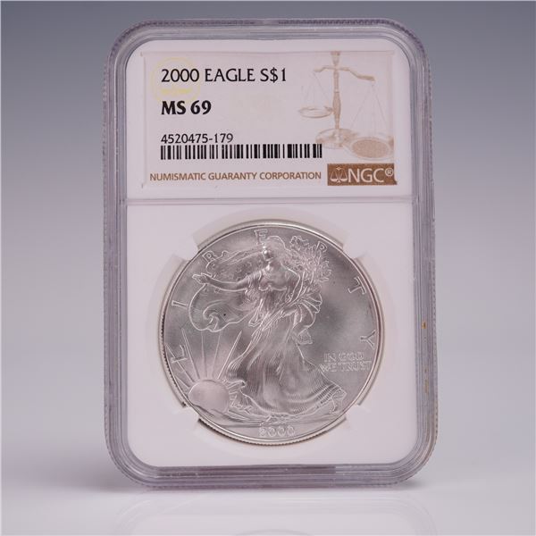 2000 American Silver Eagle Dollar Coin MSG Graded MS 69