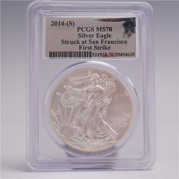 2014 (S) American Silver Eagle One Dollar Coin PCGS Graded MS 70