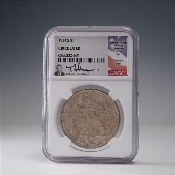 1934-S Peace Silver Dollar NGC Graded Circulated