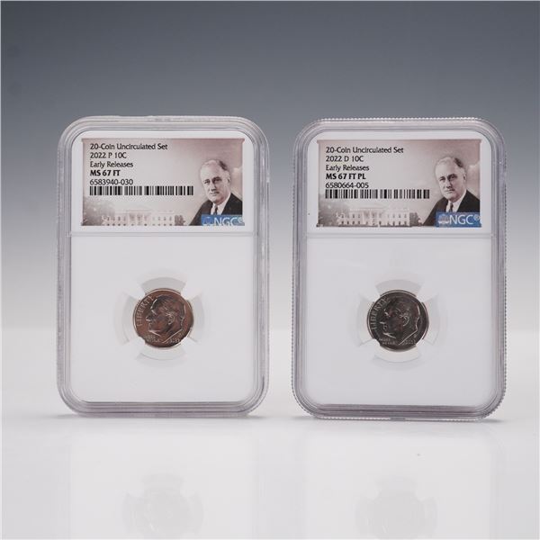 2pc 2022-P & 2022-D Roosevelt Dime Early Release Coins NGC Graded MS 67 FT