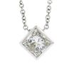 Image 2 : NEW 14k White Gold 0.59 ctw Princess Cut Bezel Diamond Solitaire Pendant Necklac