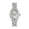 Image 2 : Rolex Ladies Stainless Steel Silver Index Diamond And Emerald Date Wristwatch Wi