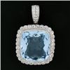 Image 2 : Platinum 38.9 ctw GIA Cushion Cut Aquamarine Diamond Pin Brooch Enhancer Pendant