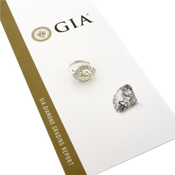 Vintage Platinum GIA 5.56 ctw Old Cut Round & Baguette Diamond Engagement Ring