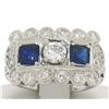 Image 1 : Antique Art Deco Etched Platinum 1.0 ctw European Cut Diamond & Syn Sapphire Rin
