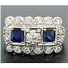 Image 2 : Antique Art Deco Etched Platinum 1.0 ctw European Cut Diamond & Syn Sapphire Rin
