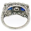 Image 6 : Antique Art Deco Etched Platinum 1.0 ctw European Cut Diamond & Syn Sapphire Rin