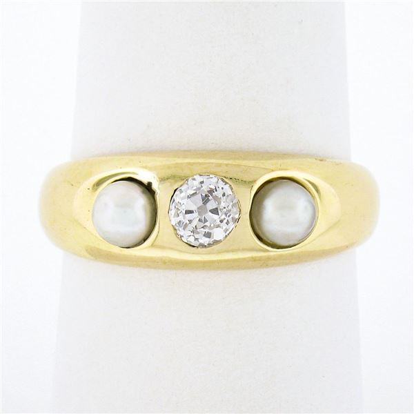 Antique 14k Yellow Gold 0.28 ctw European Diamond w/ 3.9mm Pearl Accents Band Ri