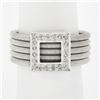 Image 1 : 14k White Gold 0.26 ctw Pave Diamond Square 5 Row Snake Link Wide Cigar Band Rin