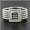 Image 2 : 14k White Gold 0.26 ctw Pave Diamond Square 5 Row Snake Link Wide Cigar Band Rin