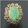 Image 2 : Vintage 14k Gold Oval Cabochon Jade Solitaire Free Form Dual Halo Cocktail Ring