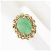 Image 3 : Vintage 14k Gold Oval Cabochon Jade Solitaire Free Form Dual Halo Cocktail Ring