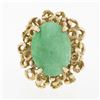 Image 4 : Vintage 14k Gold Oval Cabochon Jade Solitaire Free Form Dual Halo Cocktail Ring