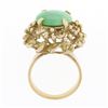 Image 7 : Vintage 14k Gold Oval Cabochon Jade Solitaire Free Form Dual Halo Cocktail Ring