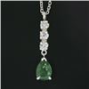 Image 3 : 14K White Gold Pear Emerald & Round Diamond Tear Drop Dangle Pendant w/ Chain