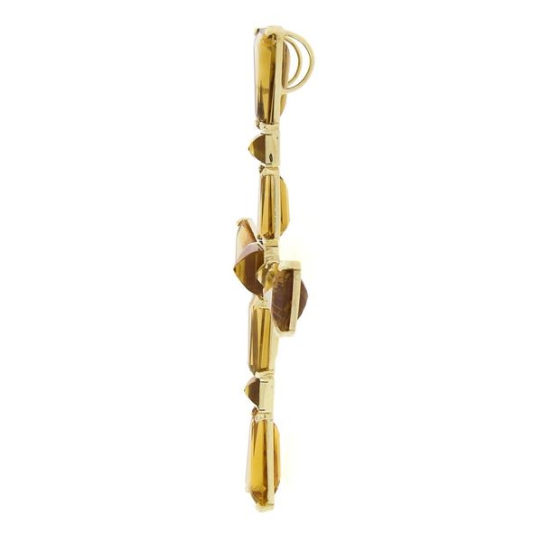 14k Gold Trapezoid & Sugarloaf Cabochon Cut Citrine Large Cross Slide Pendant