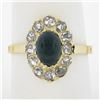 Image 1 : Antique Victorian 18k Gold Oval Cabochon Sapphire Old Rose Cut Diamond Halo Ring