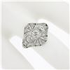 Image 3 : Antique Edwardian Platinum European Diamond Milgrain Engraved Dome Mosaic Ring