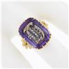 Image 3 : Vintage 18k Gold Repousse Amethyst & Diamond Old English Letter Cocktail Ring