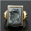 Image 2 : Antique Mens 10K Yellow Gold Rectangular Carved Hematite Intaglio Solitaire Ring