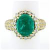 Image 2 : Vintage 18k Gold 11.08 ctw AGL Oval Cabochon Emerald & Pave Diamond Cocktail Rin