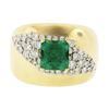 Image 4 : Estate 14k Gold 2 ctw Green Emerald & Diamond Wide Unique Polished Cigar Band Ri
