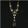 Image 3 : Antique Victorian 14k Gold Pear Amethyst Seed Pearl Dangle Lavalier Necklace