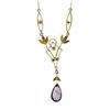 Image 6 : Antique Victorian 14k Gold Pear Amethyst Seed Pearl Dangle Lavalier Necklace