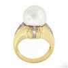 Image 8 : 14K Yellow Gold Large 12.58mm South Sea Pearl Ring w/ Baguette & Round Diamonds