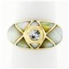 Image 1 : 18K Yellow Gold.33 ctw Diamond Mosaic Inlaid Mother of Pearl Domed Wide Band Rin