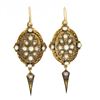 Image 1 : Antique Victorian 14k+ Gold Cultured Pearl Blue Enamel Drop Dangle Earrings