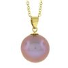 Image 6 : 18K Yellow Gold 10.3mm Pink Pearl Solitaire Pendant 18" Cable Chain Necklace