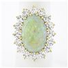 Image 1 : Vintage 14k Gold Oval Cabochon Opal w/ 4.0 ctw Round Diamond Halo Cocktail Ring