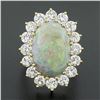 Image 2 : Vintage 14k Gold Oval Cabochon Opal w/ 4.0 ctw Round Diamond Halo Cocktail Ring