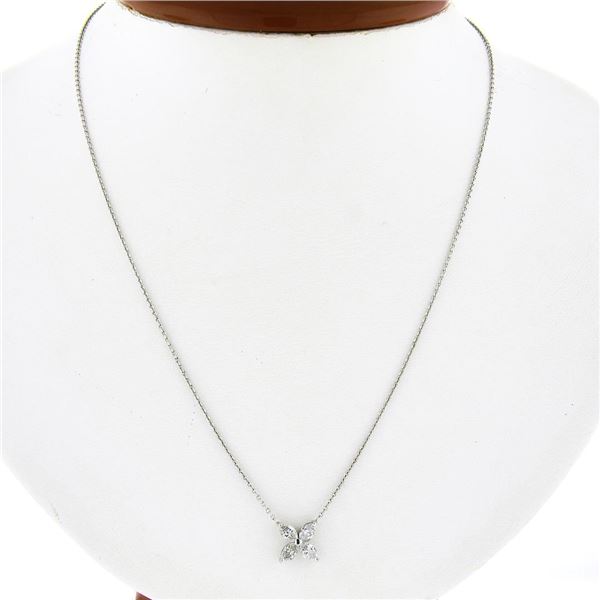 NEW Platinum 0.56 ctw Prong Marquise Diamond Flower Pendant Cable Chain Necklace
