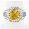 Image 1 : Vintage 18K White Gold 6.95 ctw GIA Orangy Yellow Sapphire & Diamond Cocktail Ri
