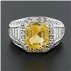 Image 3 : Vintage 18K White Gold 6.95 ctw GIA Orangy Yellow Sapphire & Diamond Cocktail Ri