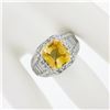 Image 4 : Vintage 18K White Gold 6.95 ctw GIA Orangy Yellow Sapphire & Diamond Cocktail Ri