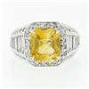 Image 5 : Vintage 18K White Gold 6.95 ctw GIA Orangy Yellow Sapphire & Diamond Cocktail Ri