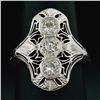 Image 2 : Antique Art Deco 18K White Gold.35 ctw Diamond Domed Etched Filigree Dinner Ring